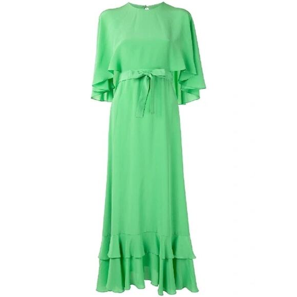 Alexis Green Silk Cateline Cape Sleeve Midi Dress Size M Formal Elegant - Picture 16 of 16